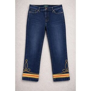 Lauren Ralph Lauren Womens Jeans Size 10 Dark Wash Embroidered Rare Print Crop